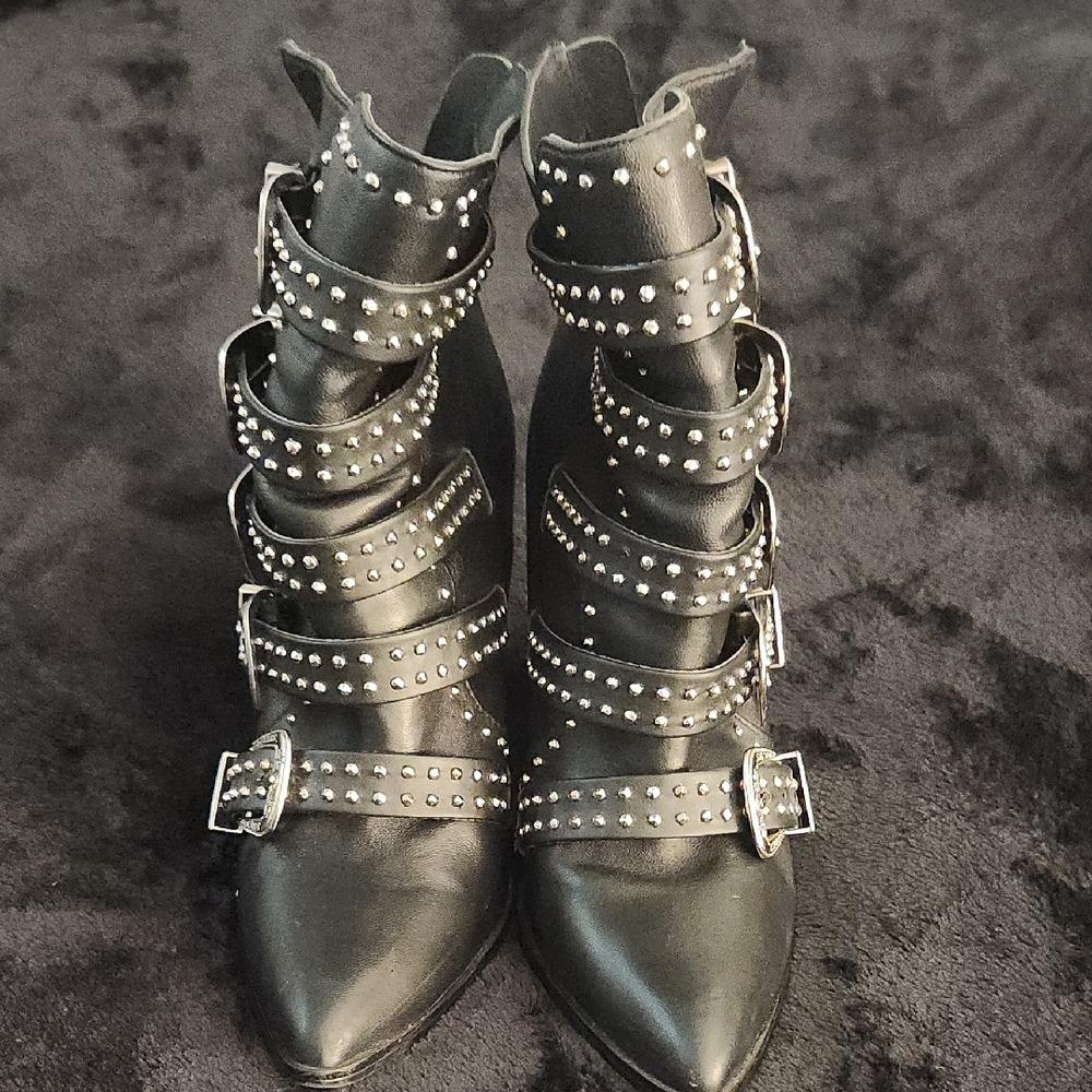 Studded Black Leather Boots